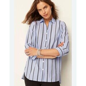 J. Jill Side-button Stepped-hem Tunic Shirt Top Blue Striped Women’s S Boyfriend